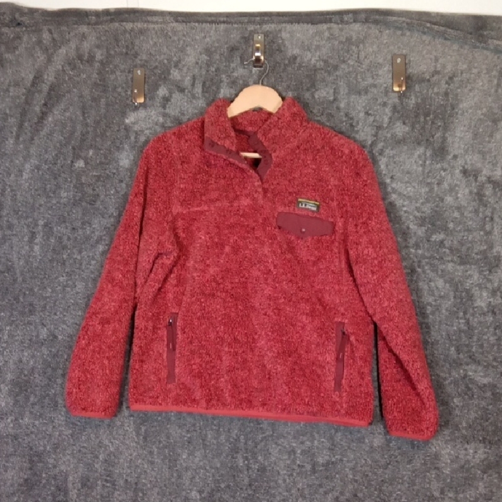 L.L. Bean Rust Pullover Fleece Vintage 4 Snap Button Closure Womens MP